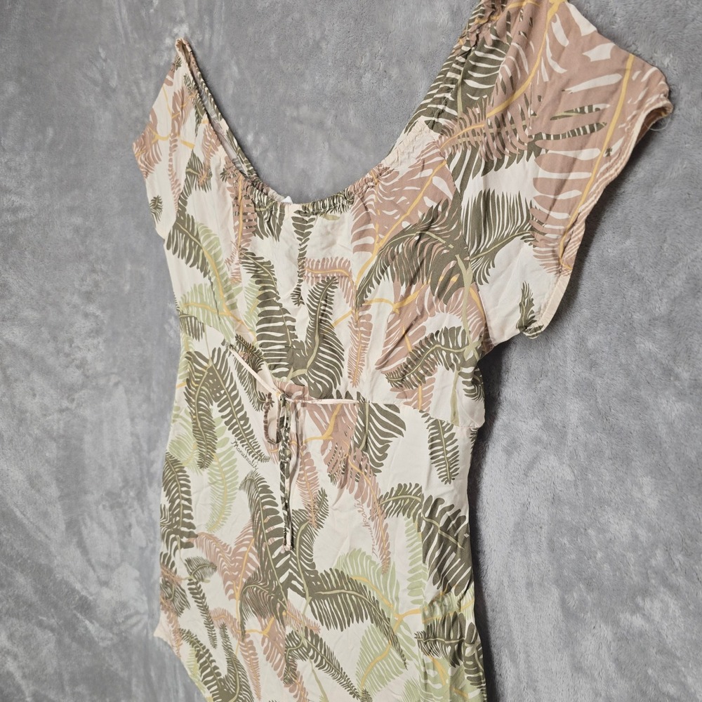 Vintage Manuhealii Dress Womens XL Green Tan Fern Rayon Short Sleeve Hawaiian - Picture 15 of 16